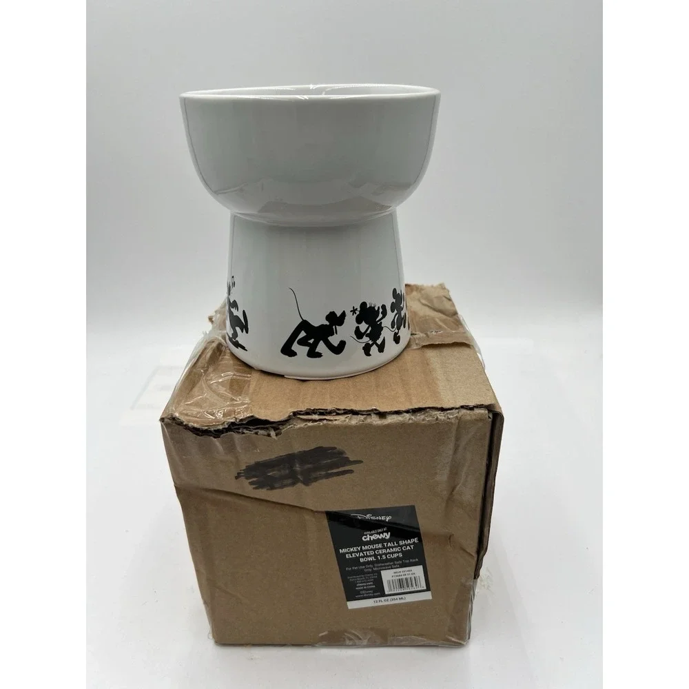 Disney Mickey Mouse Elevated Ceramic Cat Bowl 1.5 Cup Chewy White Black 291403
